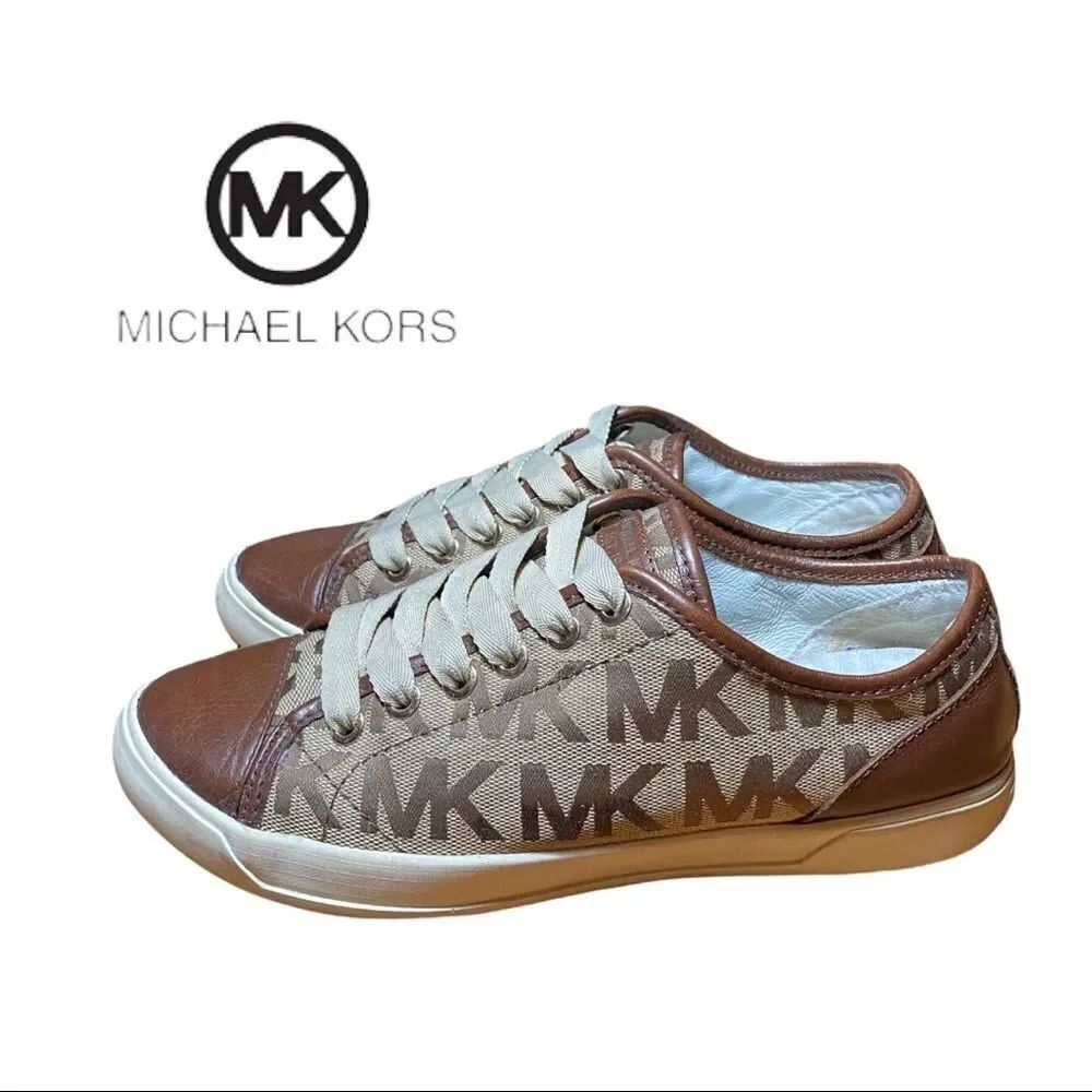 Michael Kors Signature MK Brown Tan Lace City Sneakers 6.5